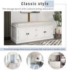 Banc de rangement 4 portes avec étagères réglables et coussin amovible – 42,7 long. x 15,9 larg. x 17,4 haut.