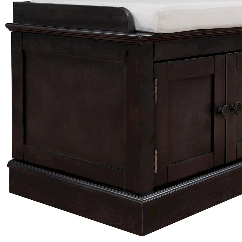 Banc de rangement 4 portes avec étagères réglables et coussin amovible – 42,7 long. x 15,9 larg. x 17,4 haut.