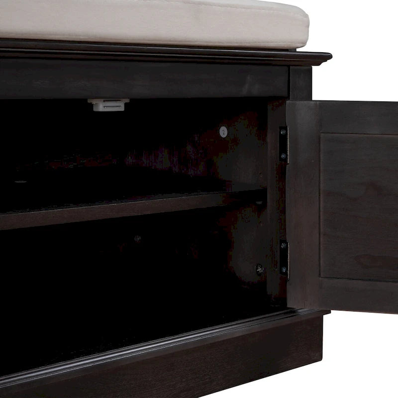Banc de rangement 4 portes avec étagères réglables et coussin amovible – 42,7 long. x 15,9 larg. x 17,4 haut.