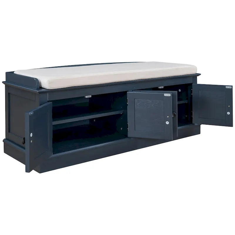 Banc de rangement 4 portes avec étagères réglables et coussin amovible – 42,7 long. x 15,9 larg. x 17,4 haut.