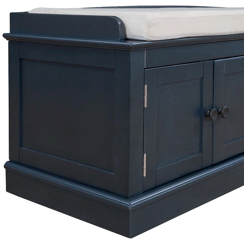 Banc de rangement 4 portes avec étagères réglables et coussin amovible – 42,7 long. x 15,9 larg. x 17,4 haut.