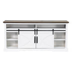 Meuble TV blanc rustique avec porte coulissante en forme de grange pour téléviseurs de 80 pouces