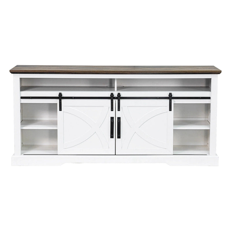 Meuble TV blanc rustique avec porte coulissante en forme de grange pour téléviseurs de 80 pouces