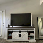 Meuble TV blanc rustique avec porte coulissante en forme de grange pour téléviseurs de 80 pouces