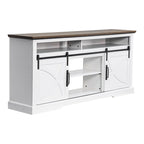 Meuble TV blanc rustique avec porte coulissante en forme de grange pour téléviseurs de 80 pouces