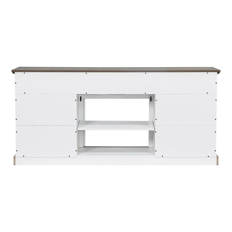 Meuble TV blanc rustique avec porte coulissante en forme de grange pour téléviseurs de 80 pouces