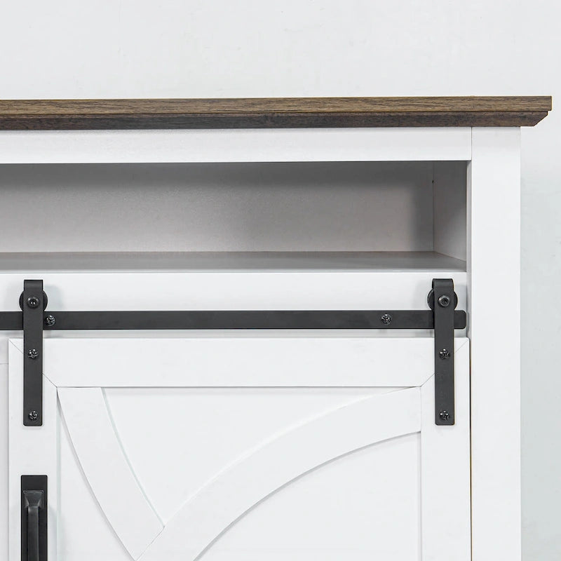 Meuble TV blanc rustique avec porte coulissante en forme de grange pour téléviseurs de 80 pouces