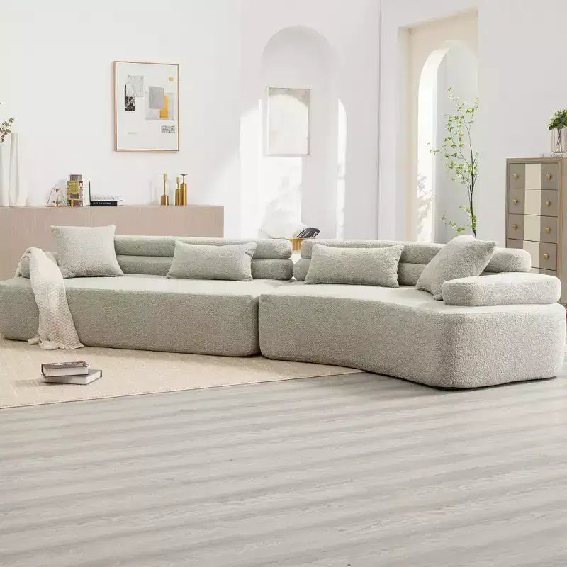 Canapé sectionnel 4 places convertible avec accoudoirs incurvés, dossiers doubles et oreillers, aucun assemblage requis - ModernLuxe