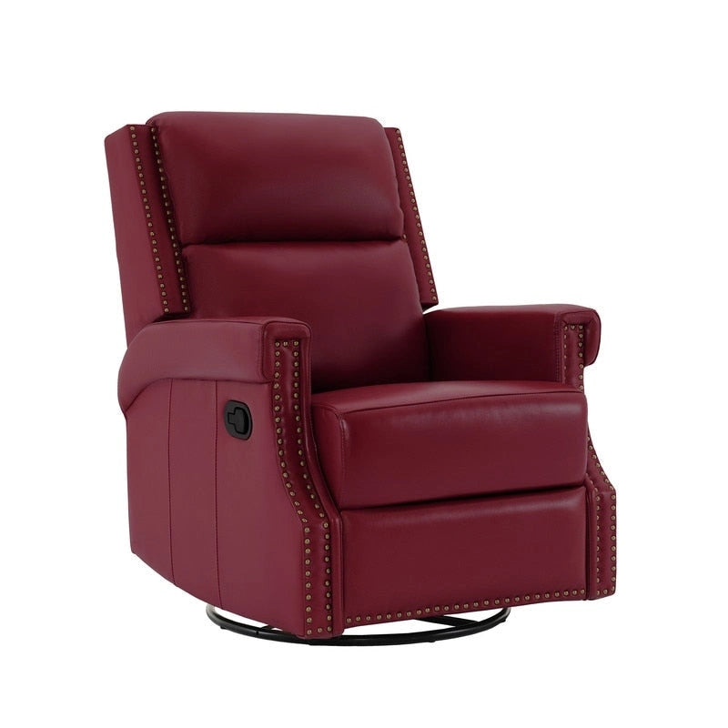 Fauteuil inclinable à bascule manuel en cuir véritable avec base pivotante métallique à 360 degrés