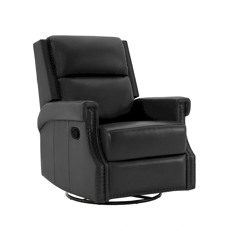 Fauteuil inclinable à bascule manuel en cuir véritable avec base pivotante métallique à 360 degrés