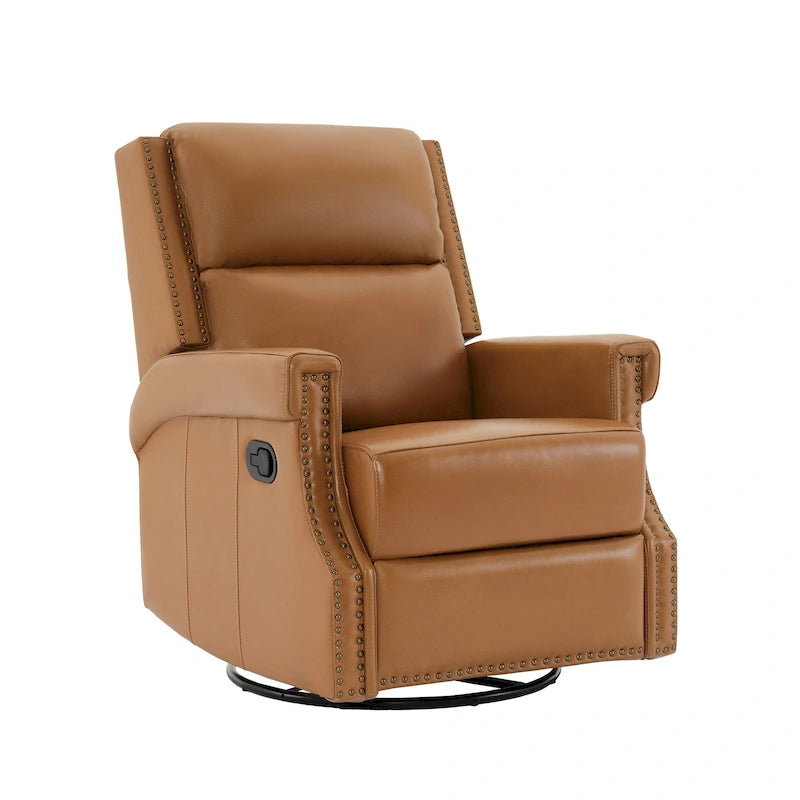 Fauteuil inclinable à bascule manuel en cuir véritable avec base pivotante métallique à 360 degrés