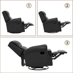 Fauteuil inclinable à bascule manuel en cuir véritable avec base pivotante métallique à 360 degrés