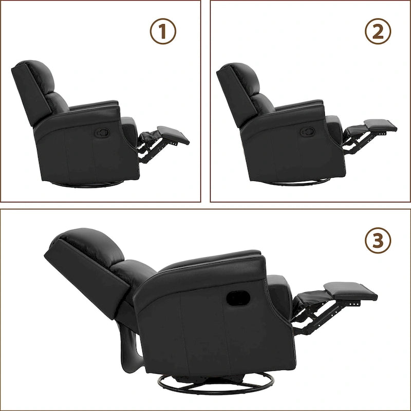 Fauteuil inclinable à bascule manuel en cuir véritable avec base pivotante métallique à 360 degrés