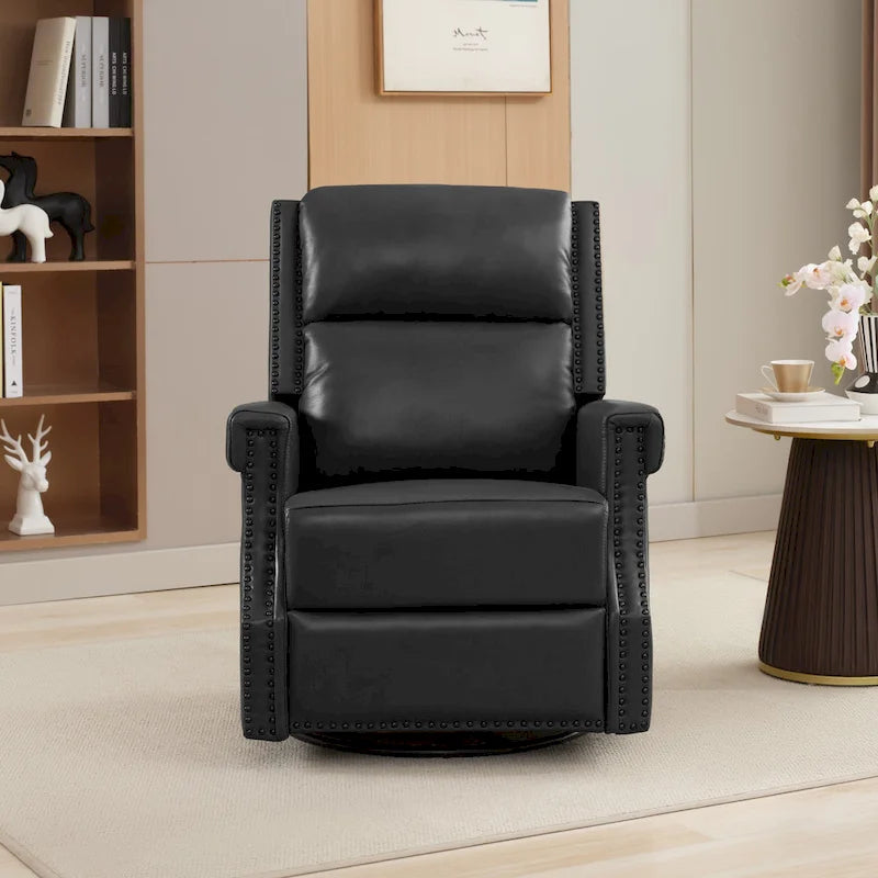 Fauteuil inclinable à bascule manuel en cuir véritable avec base pivotante métallique à 360 degrés