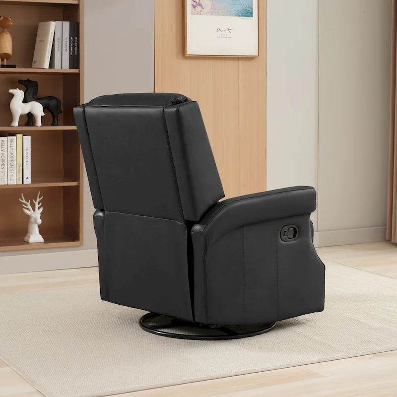 Fauteuil inclinable à bascule manuel en cuir véritable avec base pivotante métallique à 360 degrés
