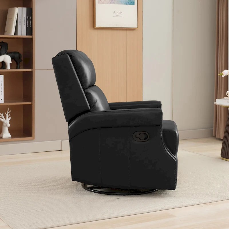 Fauteuil inclinable à bascule manuel en cuir véritable avec base pivotante métallique à 360 degrés