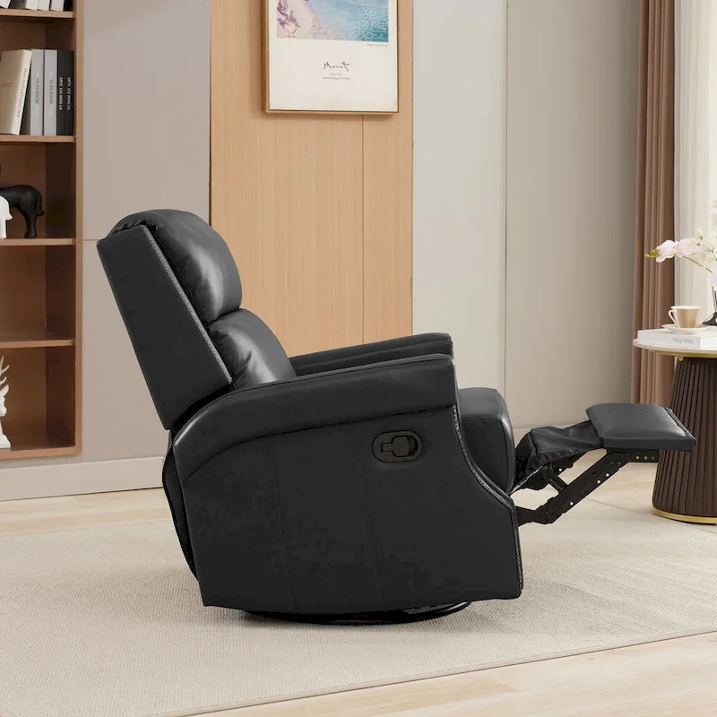 Fauteuil inclinable à bascule manuel en cuir véritable avec base pivotante métallique à 360 degrés