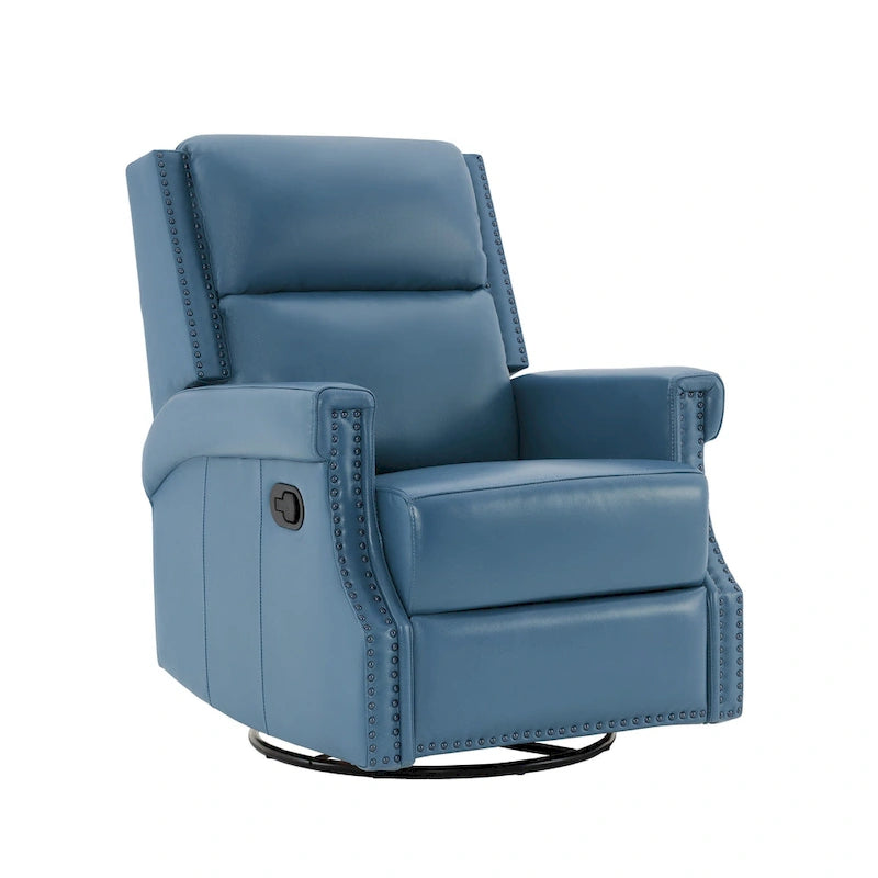 Fauteuil inclinable à bascule manuel en cuir véritable avec base pivotante métallique à 360 degrés