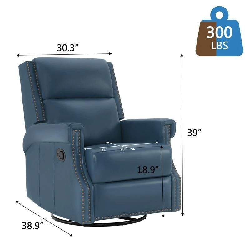 Fauteuil inclinable à bascule manuel en cuir véritable avec base pivotante métallique à 360 degrés
