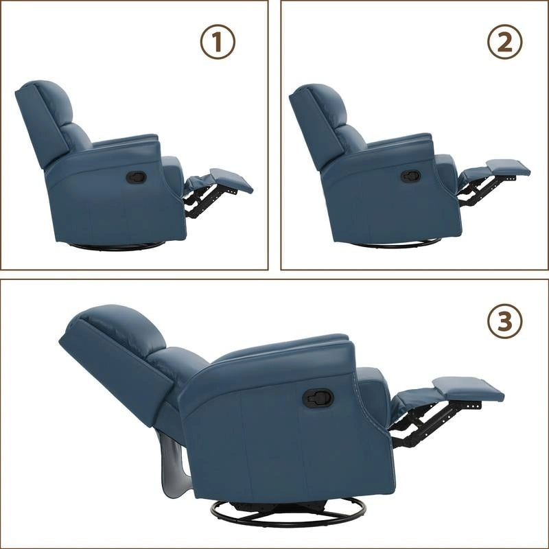 Fauteuil inclinable à bascule manuel en cuir véritable avec base pivotante métallique à 360 degrés