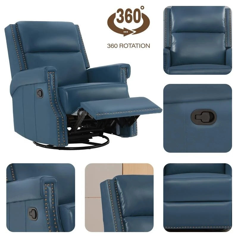 Fauteuil inclinable à bascule manuel en cuir véritable avec base pivotante métallique à 360 degrés