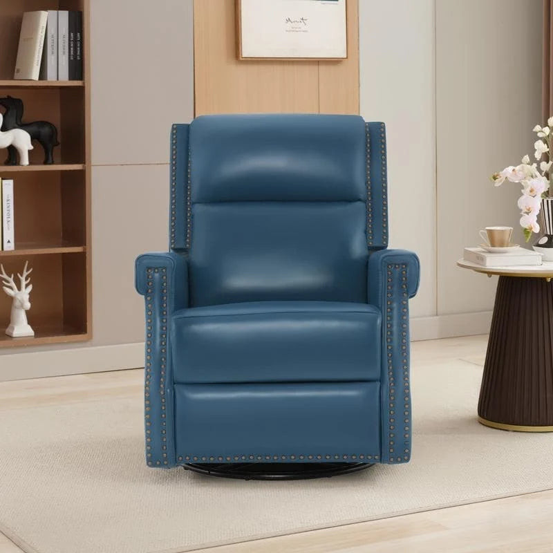 Fauteuil inclinable à bascule manuel en cuir véritable avec base pivotante métallique à 360 degrés