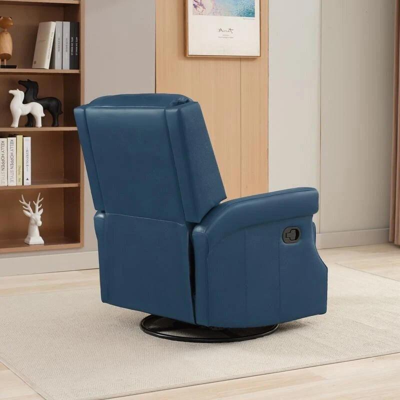 Fauteuil inclinable à bascule manuel en cuir véritable avec base pivotante métallique à 360 degrés