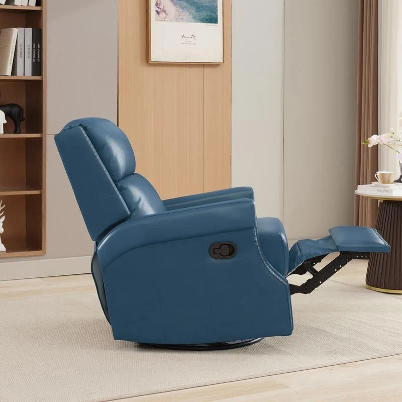Fauteuil inclinable à bascule manuel en cuir véritable avec base pivotante métallique à 360 degrés