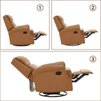 Fauteuil inclinable à bascule manuel en cuir véritable avec base pivotante métallique à 360 degrés