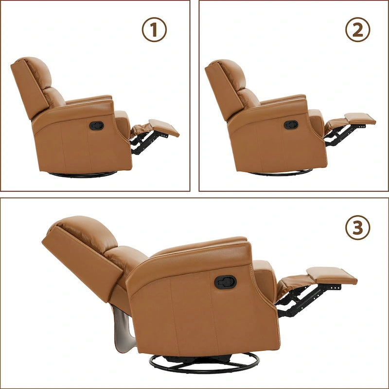 Fauteuil inclinable à bascule manuel en cuir véritable avec base pivotante métallique à 360 degrés
