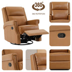 Fauteuil inclinable à bascule manuel en cuir véritable avec base pivotante métallique à 360 degrés