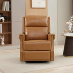 Fauteuil inclinable à bascule manuel en cuir véritable avec base pivotante métallique à 360 degrés