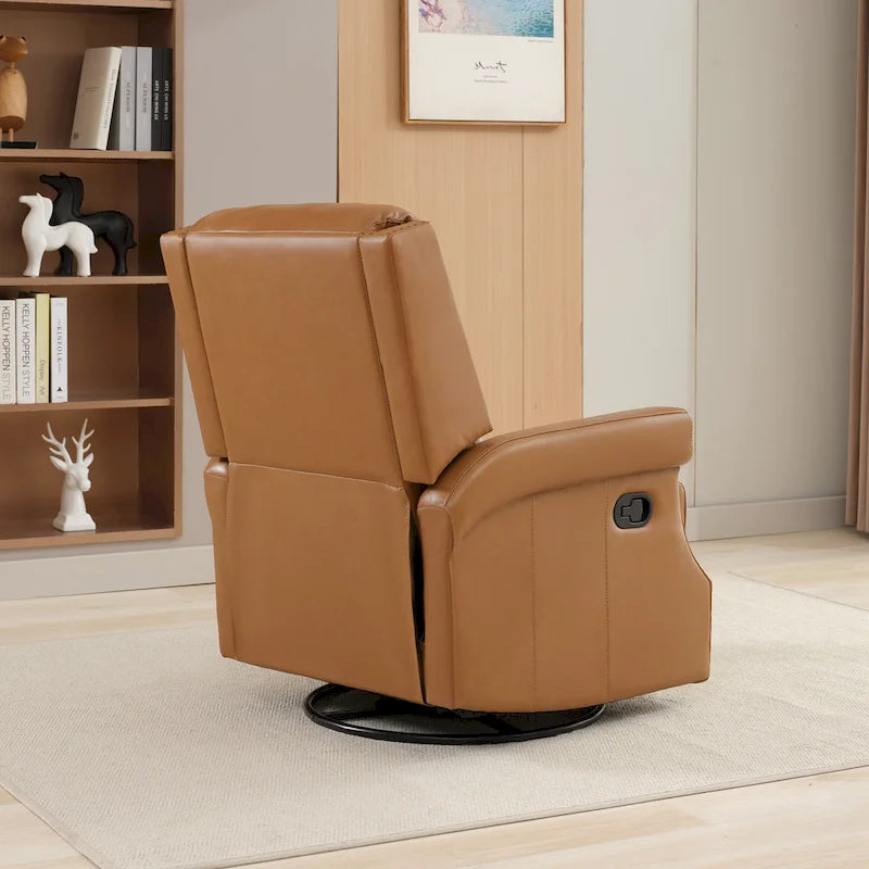 Fauteuil inclinable à bascule manuel en cuir véritable avec base pivotante métallique à 360 degrés