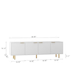Meuble TV blanc cannelé 68 avec prise de courant, meuble TV avec portes de rangement, meuble média console TV, pour TV de 55+ pouces