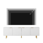 Meuble TV blanc cannelé 68 avec prise de courant, meuble TV avec portes de rangement, meuble média console TV, pour TV de 55+ pouces