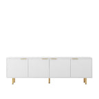 Meuble TV blanc cannelé 68 avec prise de courant, meuble TV avec portes de rangement, meuble média console TV, pour TV de 55+ pouces