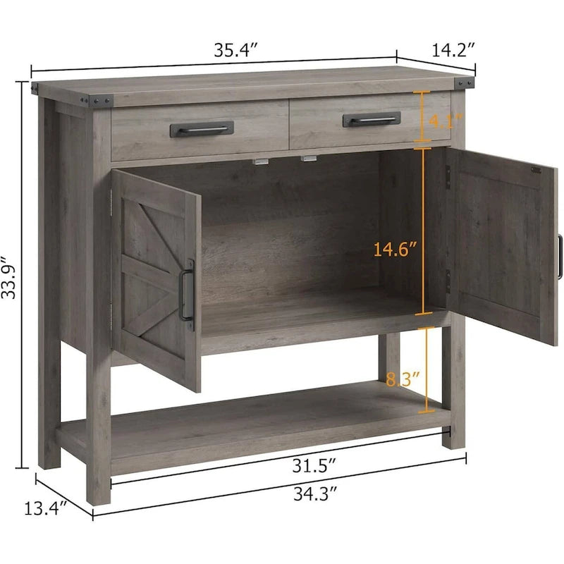 Console d'entrée de ferme avec armoire à 2 portes et 2 tiroirs