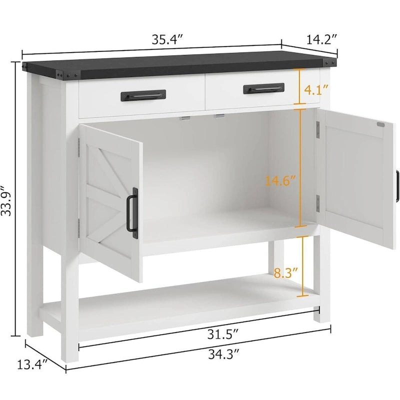 Console d'entrée de ferme avec armoire à 2 portes et 2 tiroirs