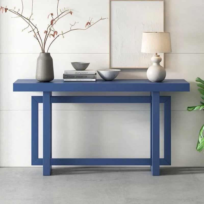 Console contemporaine avec plateau en bois et béton d'inspiration industrielle