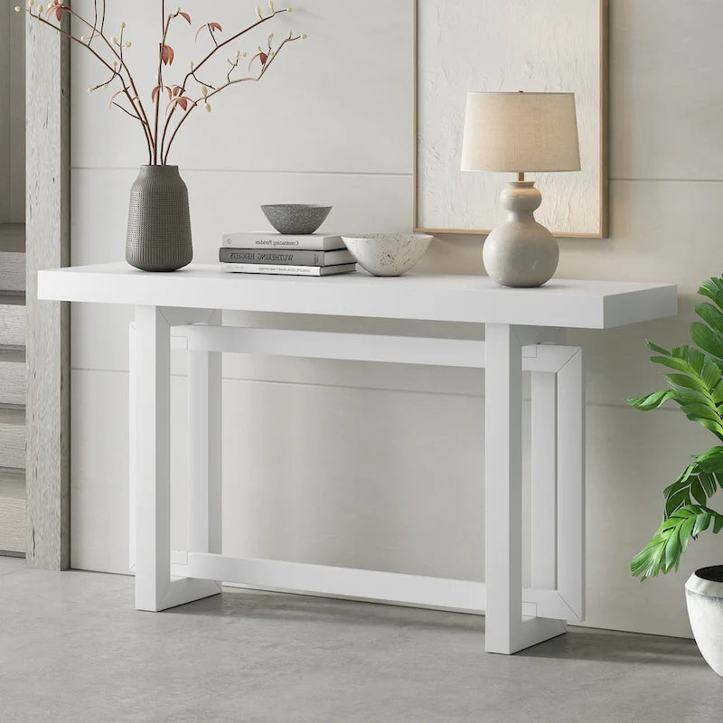 Console contemporaine avec plateau en bois et béton d'inspiration industrielle