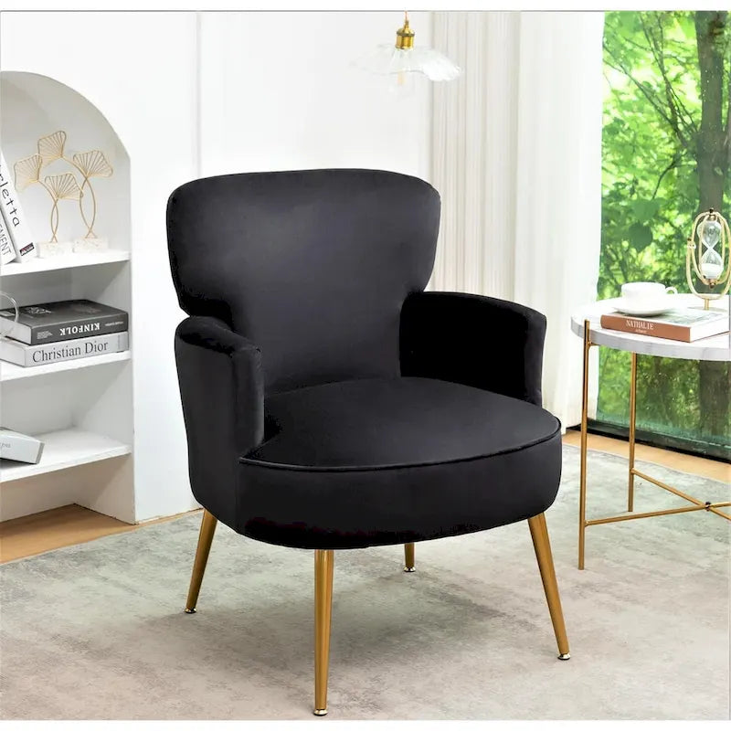 Fauteuil d'appoint tendance en velours US Pride Furniture avec pieds en métal doré