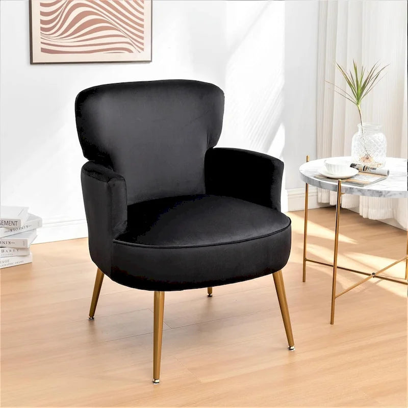 Fauteuil d'appoint tendance en velours US Pride Furniture avec pieds en métal doré