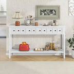 Console de d'entrée rustique, table de canapé de 152 cm de long avec deux tiroirs de tailles différentes et étagère inférieure pour le rangement