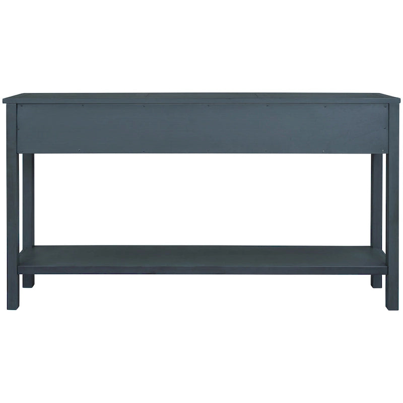 Console de d'entrée rustique, table de canapé de 152 cm de long avec deux tiroirs de tailles différentes et étagère inférieure pour le rangement