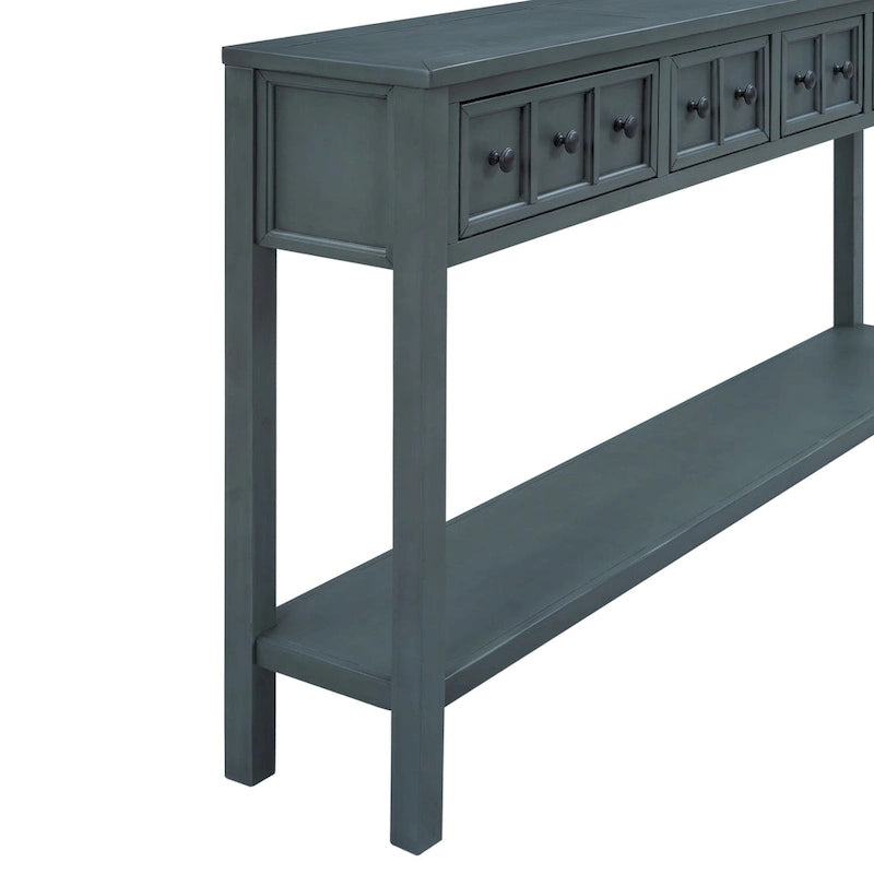 Console de d'entrée rustique, table de canapé de 152 cm de long avec deux tiroirs de tailles différentes et étagère inférieure pour le rangement