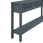 Console de d'entrée rustique, table de canapé de 152 cm de long avec deux tiroirs de tailles différentes et étagère inférieure pour le rangement