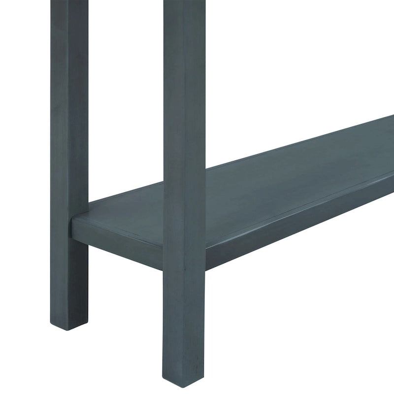 Console de d'entrée rustique, table de canapé de 152 cm de long avec deux tiroirs de tailles différentes et étagère inférieure pour le rangement