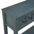 Console de d'entrée rustique, table de canapé de 152 cm de long avec deux tiroirs de tailles différentes et étagère inférieure pour le rangement