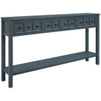 Console de d'entrée rustique, table de canapé de 152 cm de long avec deux tiroirs de tailles différentes et étagère inférieure pour le rangement