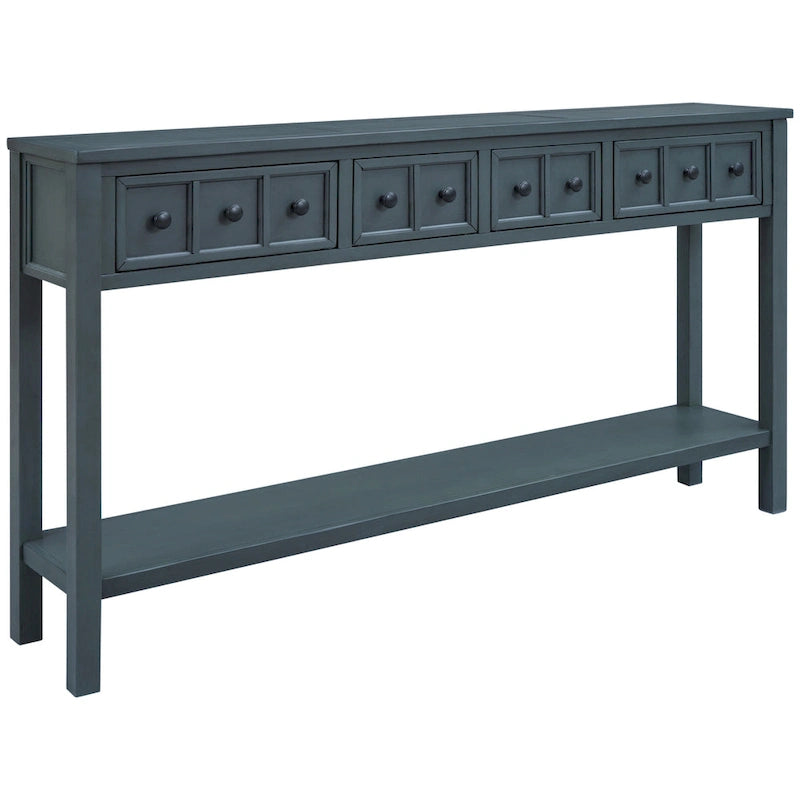 Console de d'entrée rustique, table de canapé de 152 cm de long avec deux tiroirs de tailles différentes et étagère inférieure pour le rangement